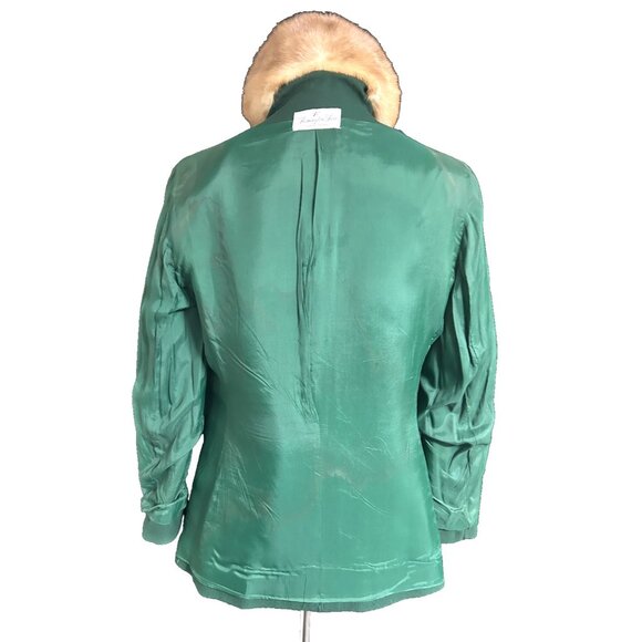 Vintage Flemington Furs 60s Green Wool Mod Dress Suit Fur Collar Classy Classic - Picture 6 of 16